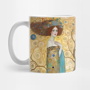 Gustav Klimt's Gilded Serenity: Inspired Woman in Radiant Elegance Mug